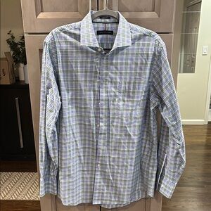 Men's Blue and Green Plaid Shirt